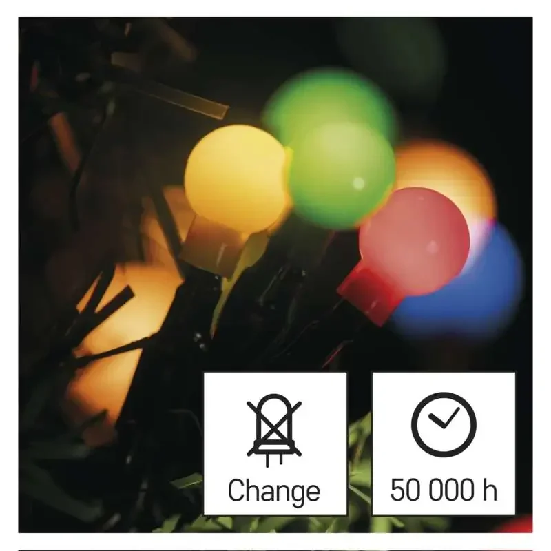 LED vianočná čerešňová reťaz - gule, 30 m, vnútorná a vonkajšia, viacfarebná, časovač - 1550054004