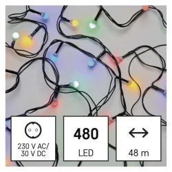 LED vianočná čerešňová reťaz - gule, 48 m, vnútorná a vonkajšia, viacfarebná, časovač - 1550054005