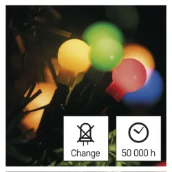 LED vianočná čerešňová reťaz - gule, 48 m, vnútorná a vonkajšia, viacfarebná, časovač - 1550054005