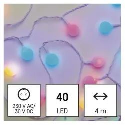 LED svetelná čerešňová reťaz - gule 2,5 cm, 4 m, vnútorné a vonkajšie, viacfarebná, časovač - 1550054006