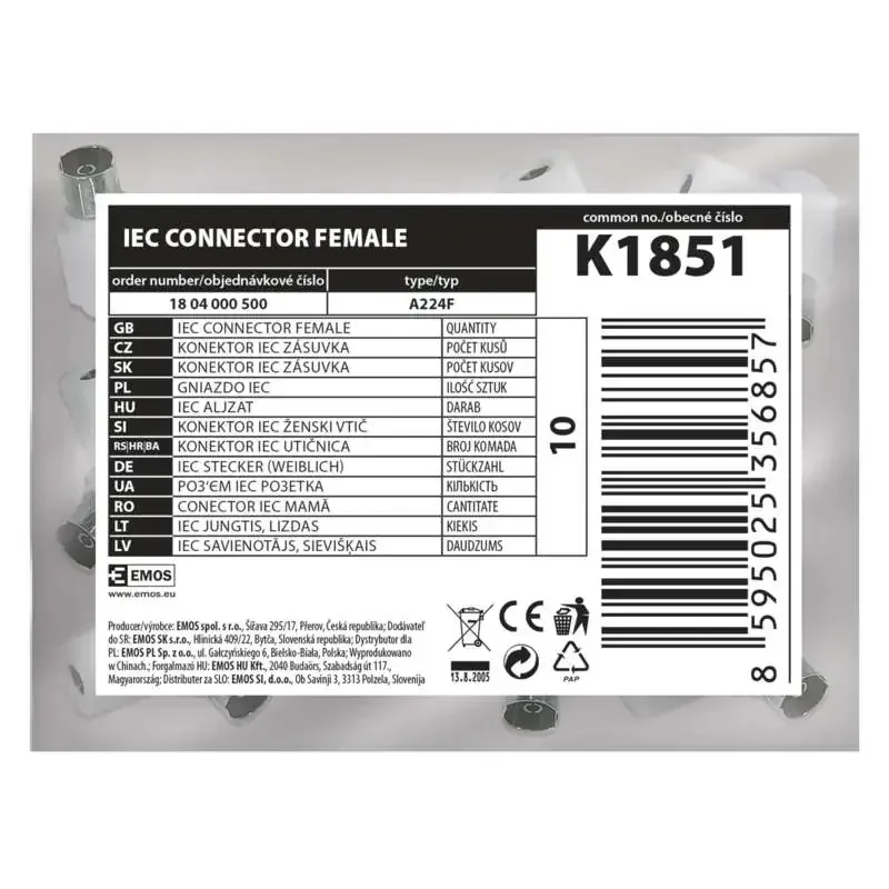 Konektor IEC, 10 ks - 1804000500