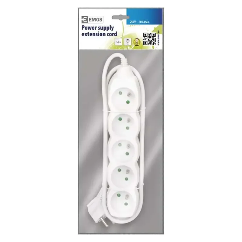 Predlžovací kábel - 5 zásuviek, 1,5 m, biely - 1902050150