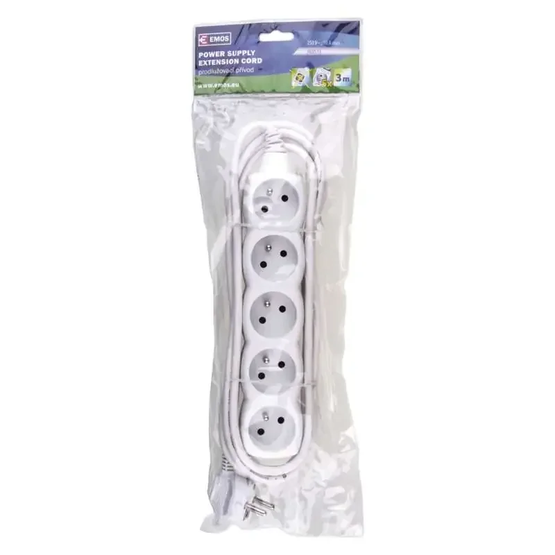 Predlžovací kábel - 5 zásuviek, 3 m, biely - 1902050300