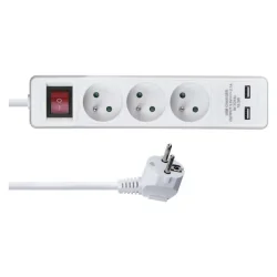 Predlžovací kábel 2 m / 3 zásuvky / s vypínačom / biely / PVC / s USB / 1,5 mm2 - 1902130202