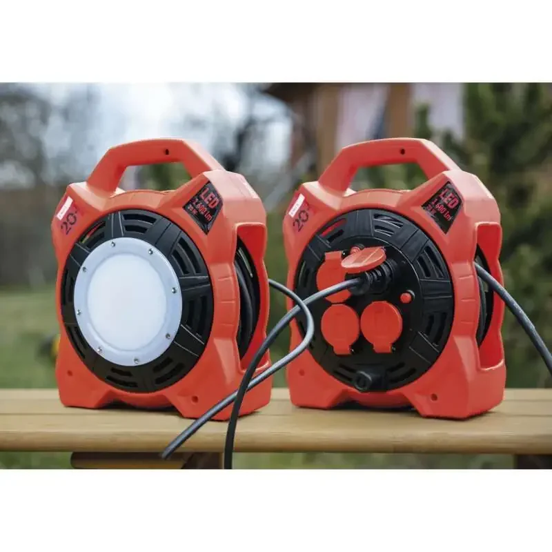 Vonkajší predlžovací kábel na bubne 20 m / 4 ks. / guma / 230 V / 1,5 mm2 s LED reflektorom - 1908242000