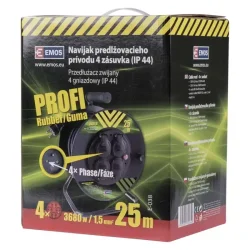 Gumový predlžovací kábel na bubne - 4 zásuvky, 25 m, 1,5 mm2 - 1908242503