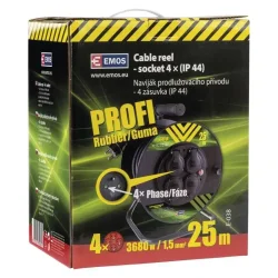 Gumový predlžovací kábel na bubne - 4 zásuvky, 25 m, 1,5 mm2 - 1908242503