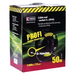 Gumový predlžovací kábel na bubne - 4 zásuvky, 50 m, 2,5 mm2 - 1908545000