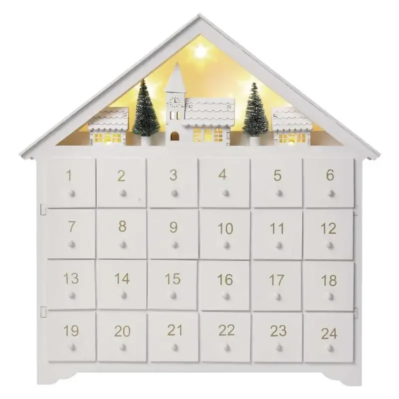 LED drevený adventný kalendár, 35x33 cm, 2x AA, vnútorný, teplá biela, časovač DCWW02 - 1550000016