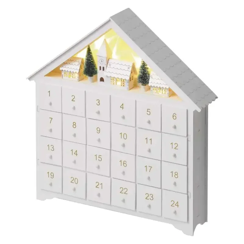 LED drevený adventný kalendár, 35x33 cm, 2x AA, vnútorný, teplá biela, časovač DCWW02 - 1550000016