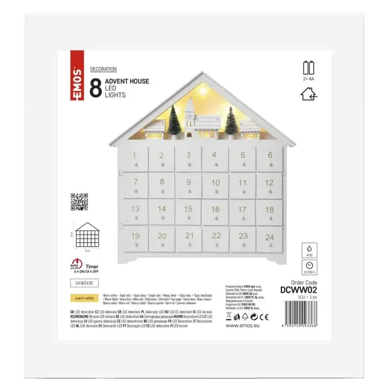 LED drevený adventný kalendár, 35x33 cm, 2x AA, vnútorný, teplá biela, časovač DCWW02 - 1550000016