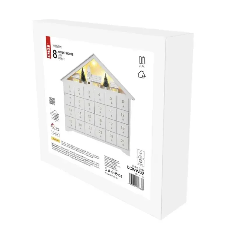 LED drevený adventný kalendár, 35x33 cm, 2x AA, vnútorný, teplá biela, časovač DCWW02 - 1550000016