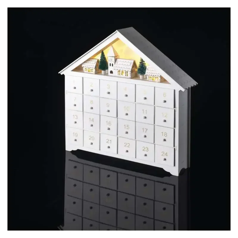 LED drevený adventný kalendár, 35x33 cm, 2x AA, vnútorný, teplá biela, časovač DCWW02 - 1550000016