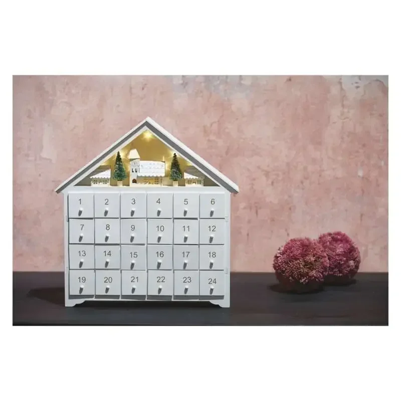 LED drevený adventný kalendár, 35x33 cm, 2x AA, vnútorný, teplá biela, časovač DCWW02 - 1550000016