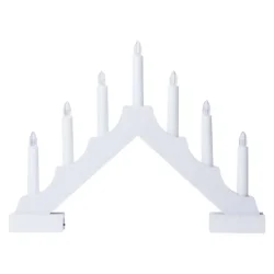 Biely drevený LED svietnik, 29 cm, 2x AA, vnútorný, teplá biela, časovač DCAW12 - 1550000066