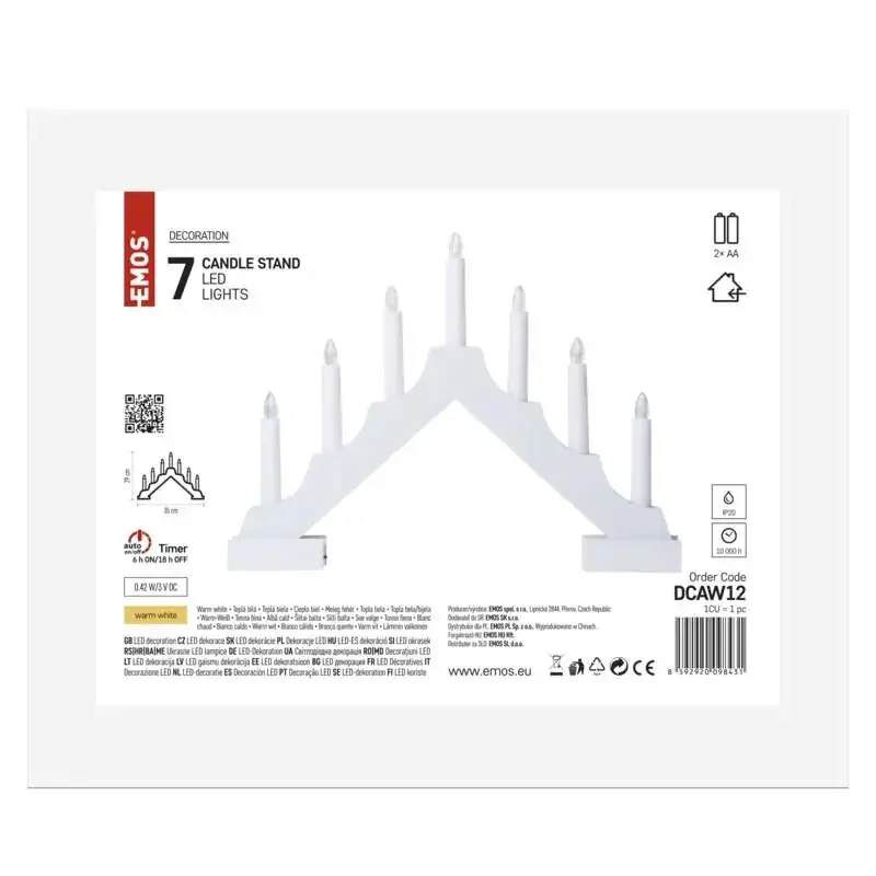 Biely drevený LED svietnik, 29 cm, 2x AA, vnútorný, teplá biela, časovač DCAW12 - 1550000066 Biely drevený LED svietnik, 29 cm, 2x AA, vnútorný, teplá biela, časovač DCAW12 - 1550000066