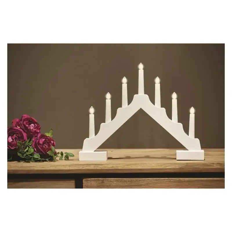 Biely drevený LED svietnik, 29 cm, 2x AA, vnútorný, teplá biela, časovač DCAW12 - 1550000066 Biely drevený LED svietnik, 29 cm, 2x AA, vnútorný, teplá biela, časovač DCAW12 - 1550000066