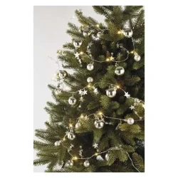 LED vianočná girlanda, strieborné gule s hviezdami 1,9 m, 2x AA, vnútorná, teplá biela, časovač DCGW10 - 1550000117