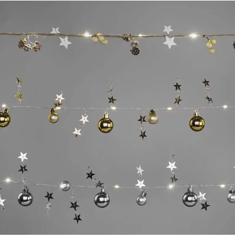 LED vianočná girlanda, strieborné gule s hviezdami 1,9 m, 2x AA, vnútorná, teplá biela, časovač DCGW10 - 1550000117 LED vianočná girlanda, strieborné gule s hviezdami 1,9 m, 2x AA, vnútorná, teplá biela, časovač DCGW10 - 1550000117