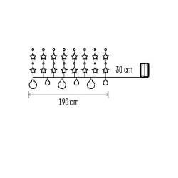 LED vianočná girlanda - zlaté gule s hviezdami, 1,9 m, 2x AA, vnútorná, teplá biela, časovač DCGW11 - 1550000118