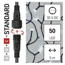 Štandardná spojovacia vianočná reťaz LED, 5 m, vnútorná a vonkajšia, studená biela, časovač D1AC02 - 1550012001