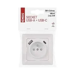 Zásuvka s USB A+USB C., biela A6000.4 - 1906010511
