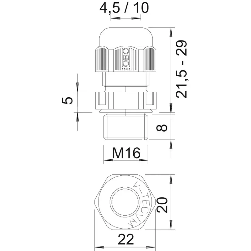2022864 - Káblová vývodka plne metrické M16 Polyamid svetlosivá RAL 7035