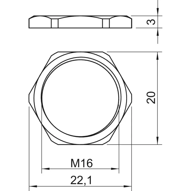 2091615 - Poistná matica M16 Mosadz niklovaný