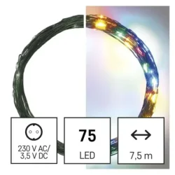 1550034001 - LED vianočný nano reťazec, zelený, 7,5 m, do exteriéru aj interiéru, viacfarebný, časovač