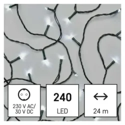 1550042009 - Vianočný LED reťaz, 24 m, na vonkajšie aj vnútorné použitie, studená biela, programy