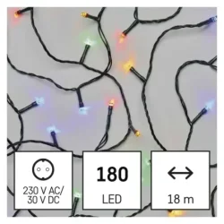 1550044008 - Vianočný LED reťaz, 18 m, na vonkajšie aj vnútorné použitie, viacfarebný, programy