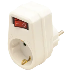KACS1 - Zásuvkový adaptér s vypínačom, biely 1×SCHUKO, 250 VAC, 16 A, max. 3680 W