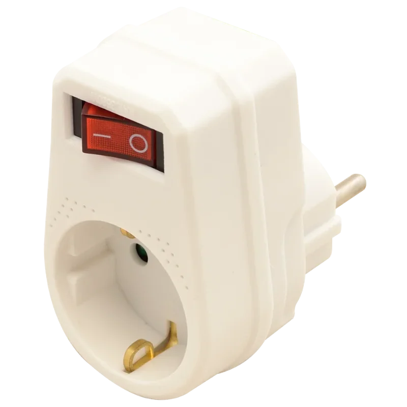 KACS1 - Zásuvkový adaptér s vypínačom, biely 1×SCHUKO, 250 VAC, 16 A, max. 3680 W