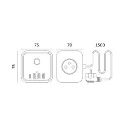 001919 - Predlžovací kábel KOBI LINEA PRO CUBE C 3 zásuvky +3USB/1USB-C/1,5m/Zu+W čierny Kobi