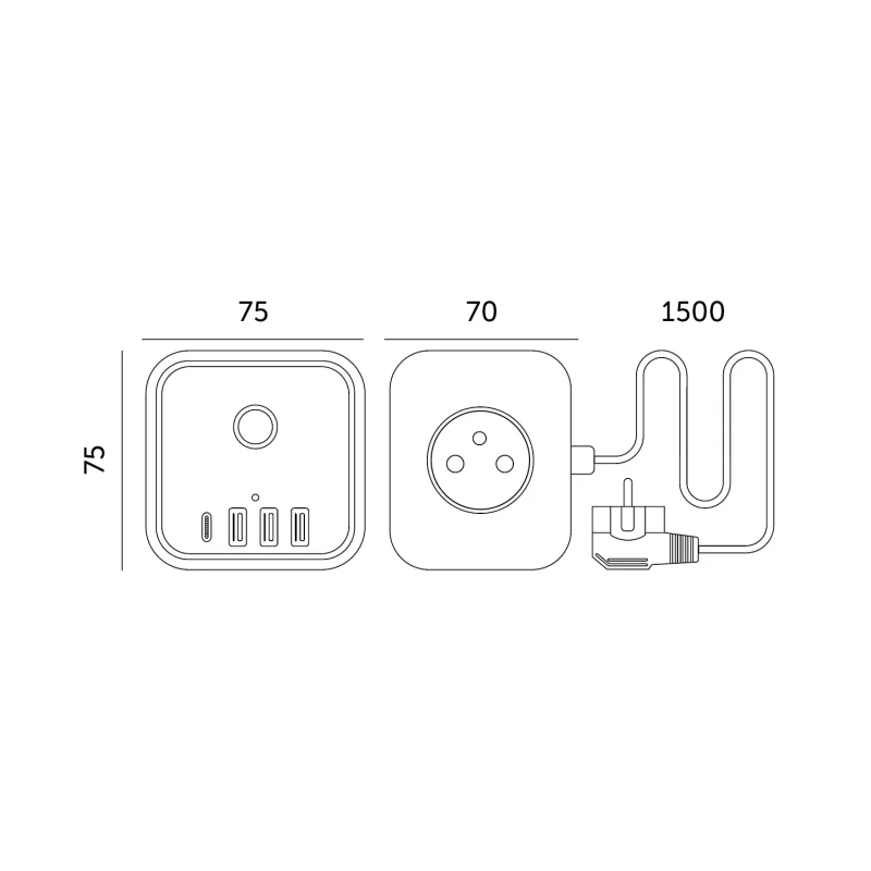 001919 - Predlžovací kábel KOBI LINEA PRO CUBE C 3 zásuvky +3USB/1USB-C/1,5m/Zu+W čierny Kobi
