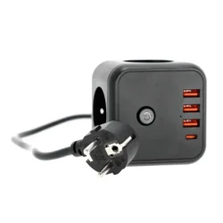 001919 - Predlžovací kábel KOBI LINEA PRO CUBE C 3 zásuvky +3USB/1USB-C/1,5m/Zu+W čierny Kobi
