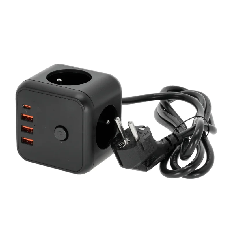 001919 - Predlžovací kábel KOBI LINEA PRO CUBE C 3 zásuvky +3USB/1USB-C/1,5m/Zu+W čierny Kobi