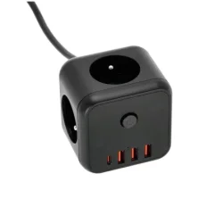 001919 - Predlžovací kábel KOBI LINEA PRO CUBE C 3 zásuvky +3USB/1USB-C/1,5m/Zu+W čierny Kobi