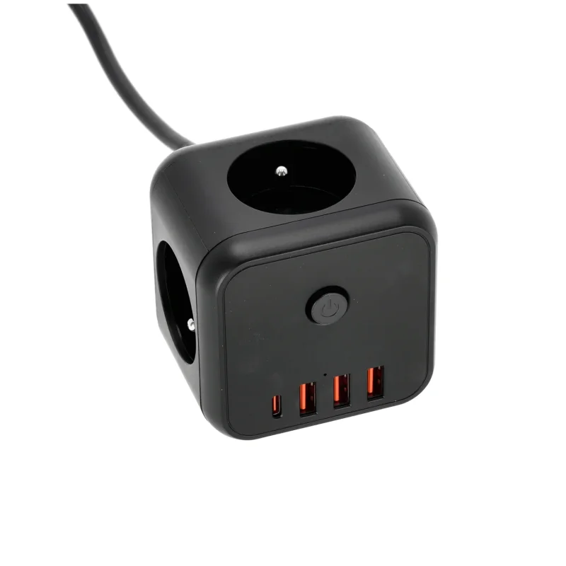 001919 - Predlžovací kábel KOBI LINEA PRO CUBE C 3 zásuvky +3USB/1USB-C/1,5m/Zu+W čierny Kobi