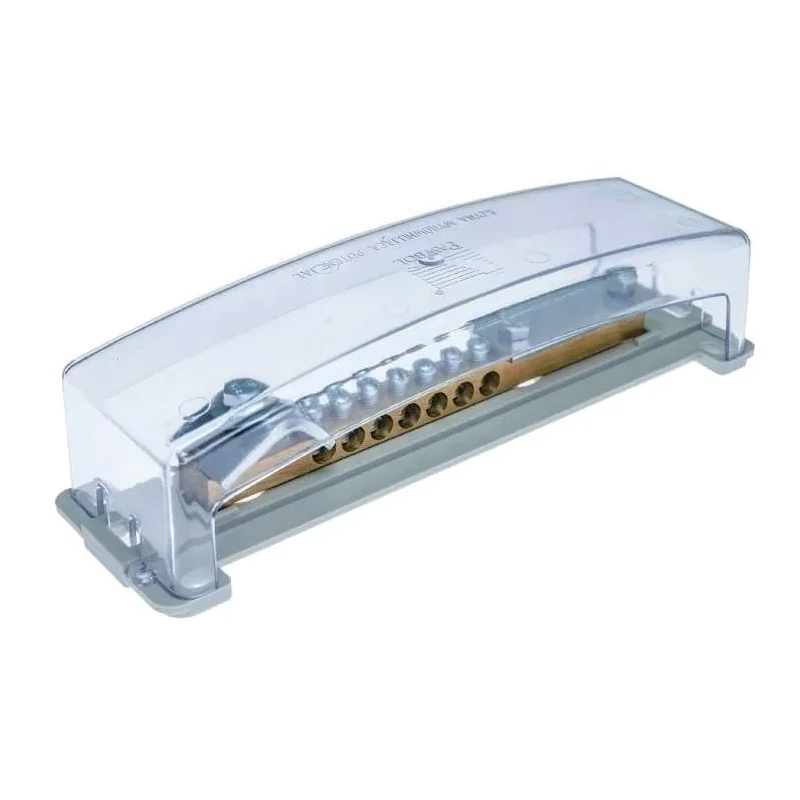 E.4104P - Vyrovnávacia lišta, 7×16 mm², 1×50 mm², 1×30 mm² pre montáž na plechovú lištu, sivá s priehľadným krytom