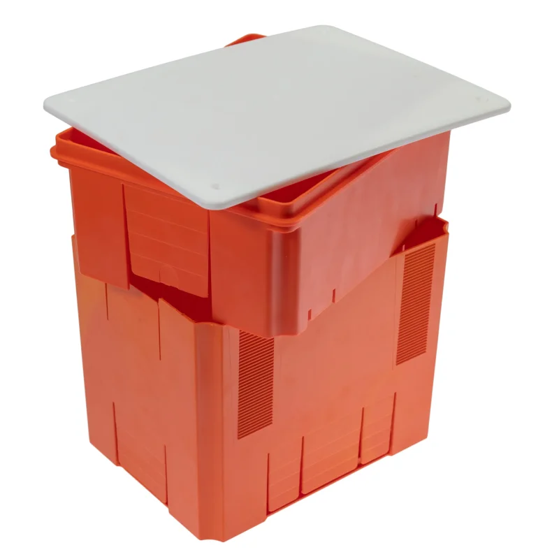 R.8147 - Hlboká krabica pre bleskozvodovú prípojku, nastaviteľná, s bielym vekom, 210 × 165 × 210 mm, oranžová, IP20
