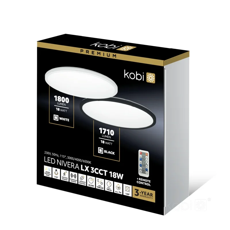 004104 - Stropné LED svietidlo NIVERA CIRCLE 18W 3CCT LX IP54 biele Kobi Premium