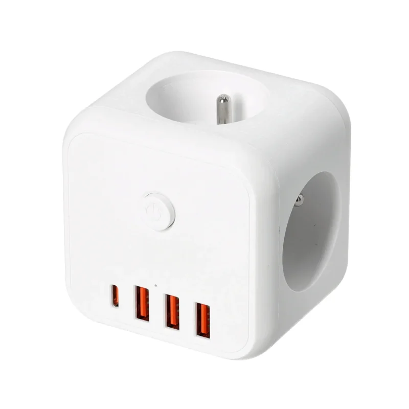 001916 - Predlžovací kábel KOBI LINEA PRO CUBE 3 zásuviek +3USB/1USB-C/Zu+W biela Kobi