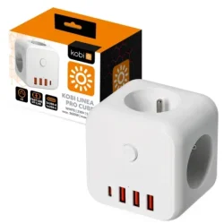001916 - Predlžovací kábel KOBI LINEA PRO CUBE 3 zásuviek +3USB/1USB-C/Zu+W biela Kobi