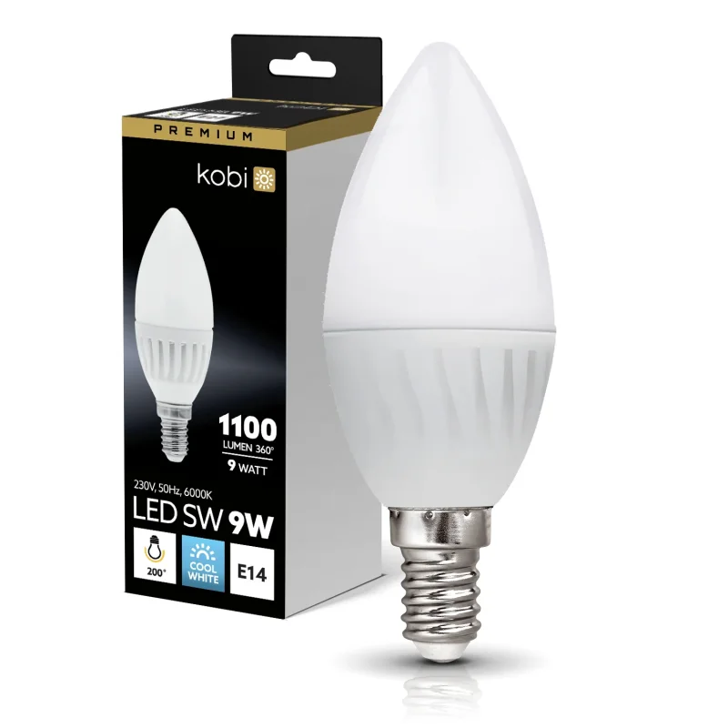 001372 - LED žiarovka SW 9W E14 6000K Kobi Premium