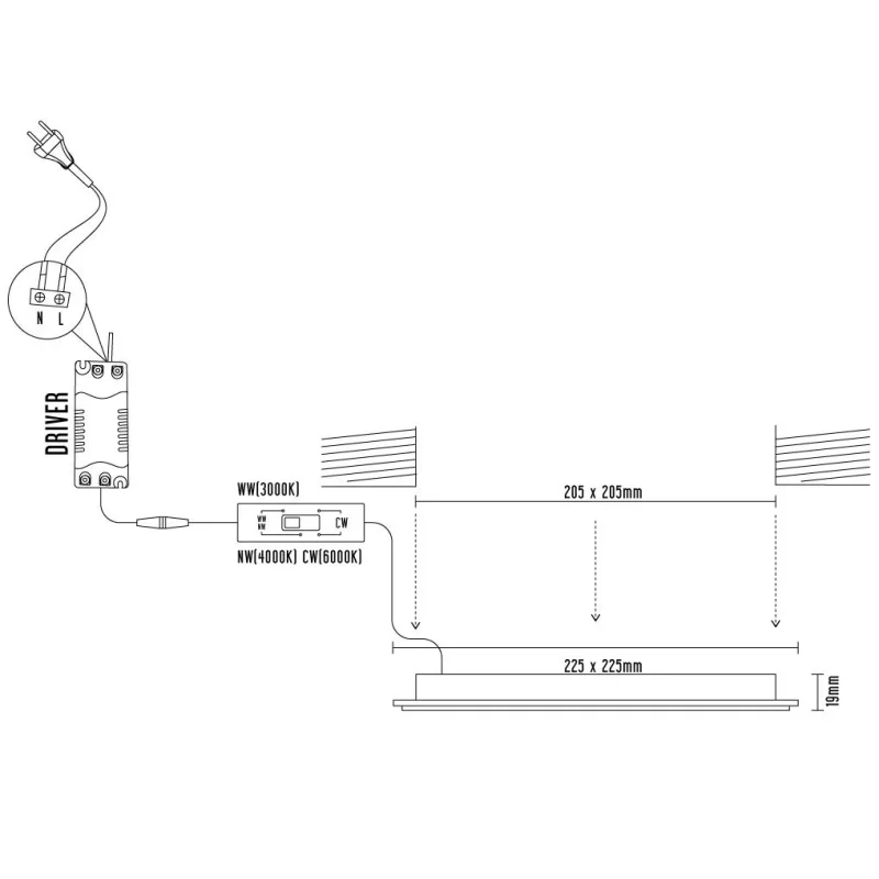 LPL234 - LED vsadený panel 18W / PS / SMD / CCT / WH - LPL234