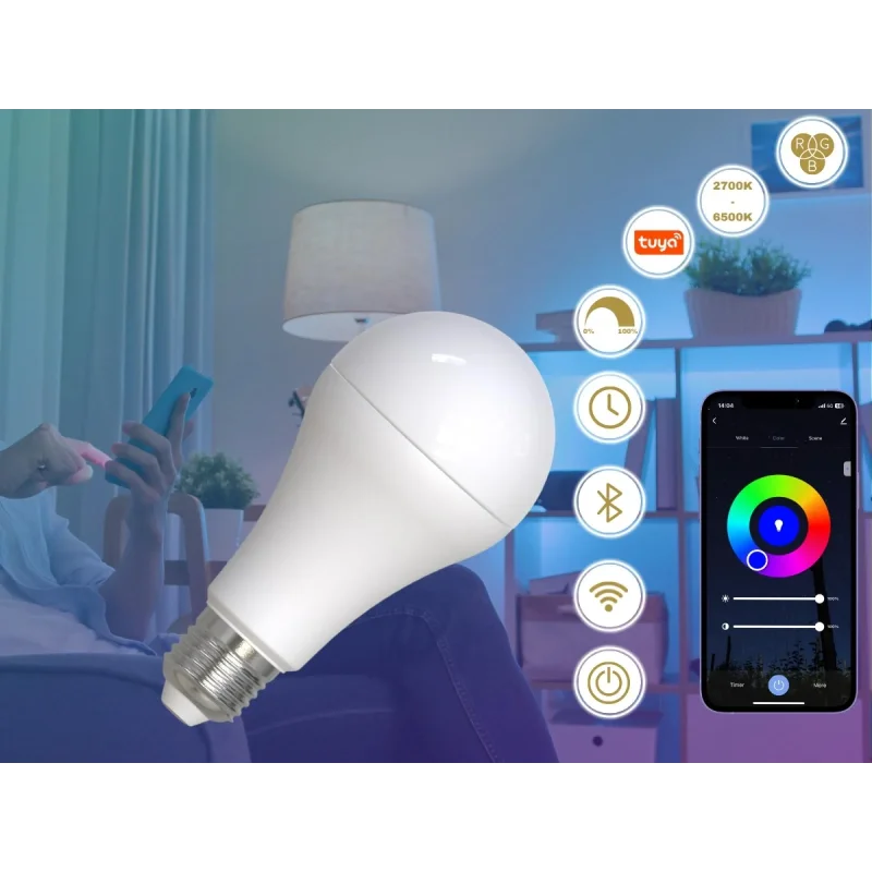 ZLS535W - LED žiarovka WIFI 15W - A60 / E27 / CCT + RGB - ZLS535W