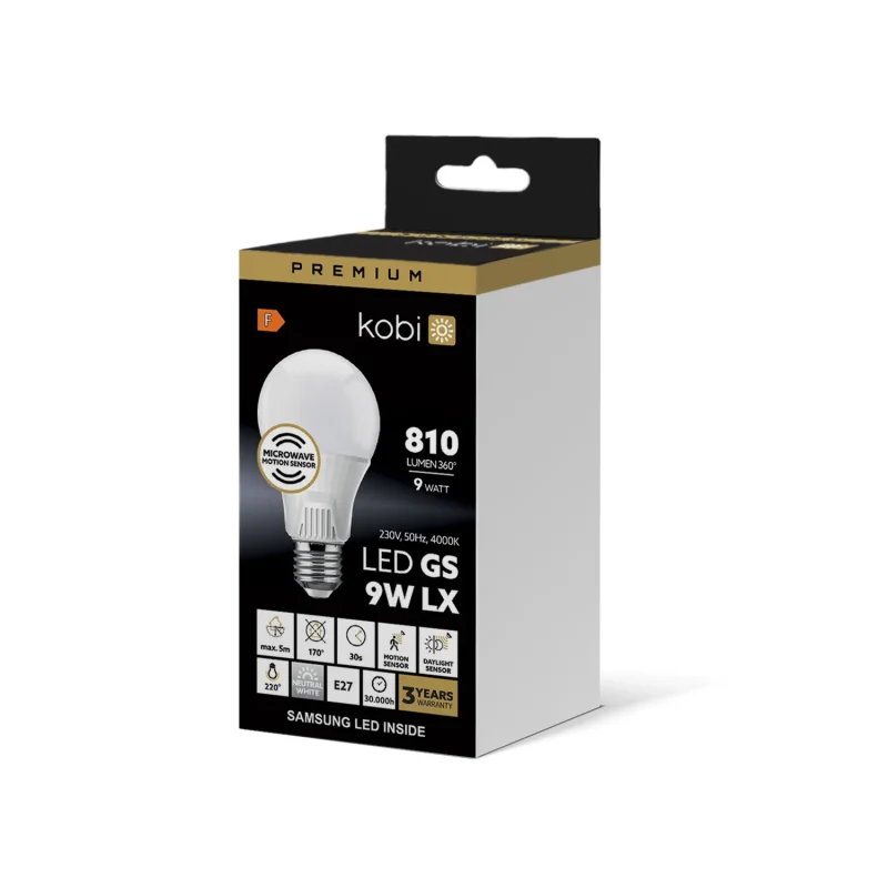 001197 - LED žiarovka s pohybovým senzorom GS 9W E27 4000K LX Kobi Premium