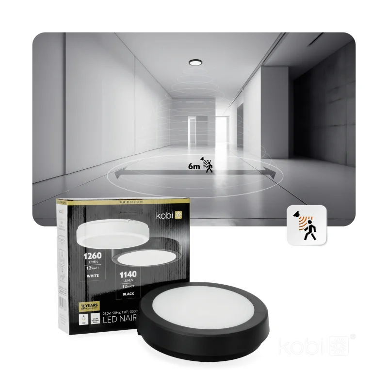 001695 - Stropné LED svietidlo NAIROS G2 12W 3CCT IP65 čierne Kobi Premium