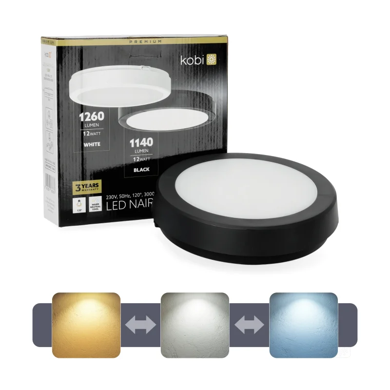 001695 - Stropné LED svietidlo NAIROS G2 12W 3CCT IP65 čierne Kobi Premium